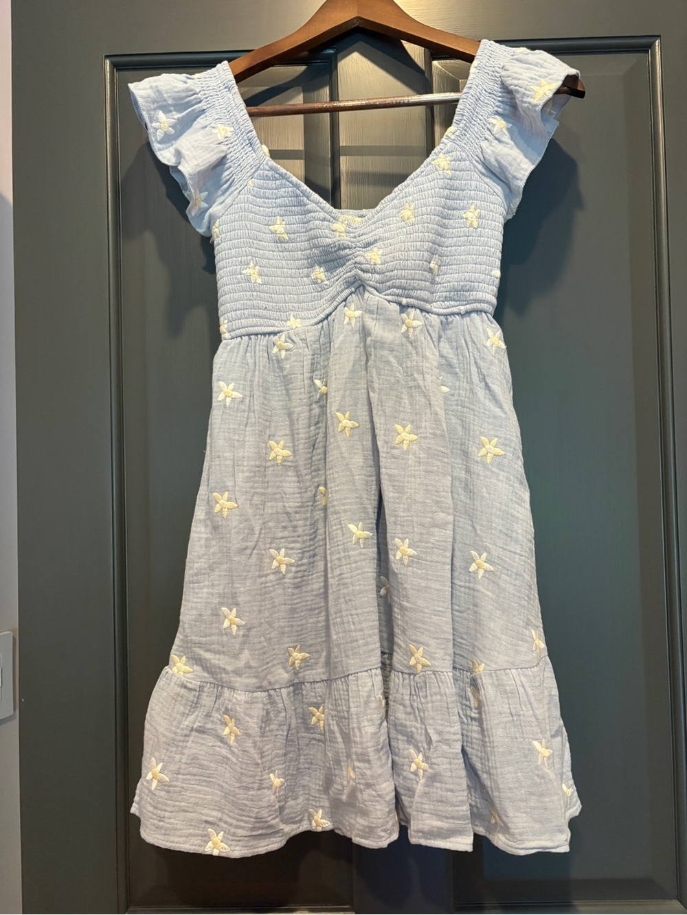 Thirty Thirty Blue Embroidered Star Cotton Dress